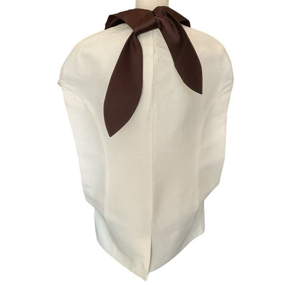 NWT Amir Taghi Silk Wool Bow Tie Blazer Vest Size 2 White Brown - Picture 5 of 12